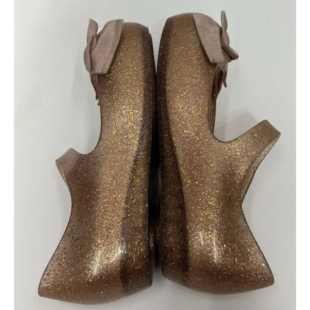 Mini Melissa Ultragirl Bow Shoes Size 9 Rose Gold Glittery Maryjane Flats Jelly